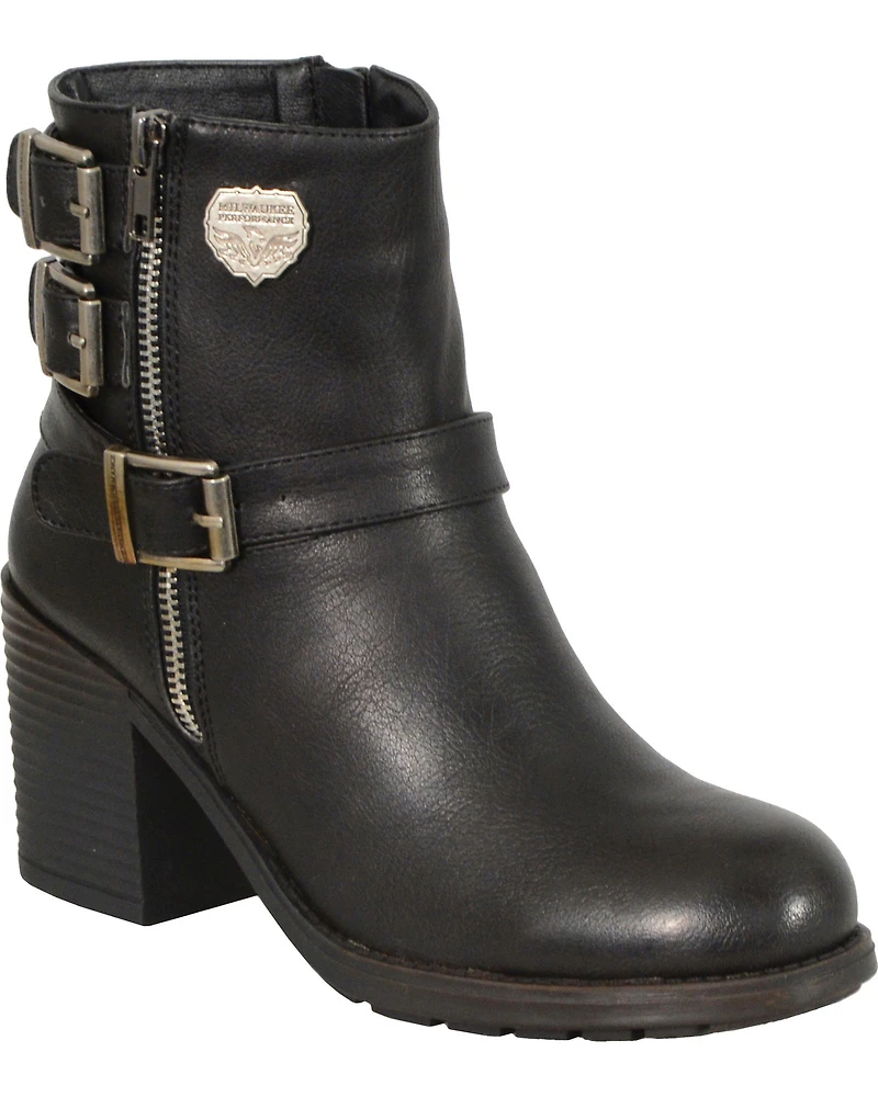 Milwaukee Leather Women's Triple Buckle Side Zipper Boots