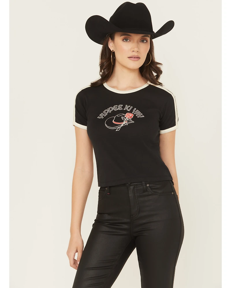 Girl Dangerous Women's Yippee Ki Yay Short Sleeve Ringer Tee
