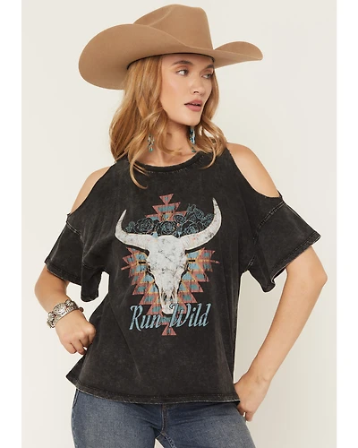 White Crow Women's Run Wild Cold Shoulder Short Sleeve Graphic Tee