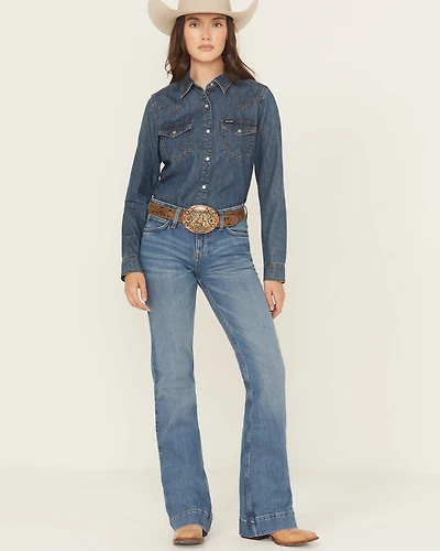 Wrangler Retro Women's Allison Dark Wash Mid Rise Mae Trouser Stretch Denim Jeans