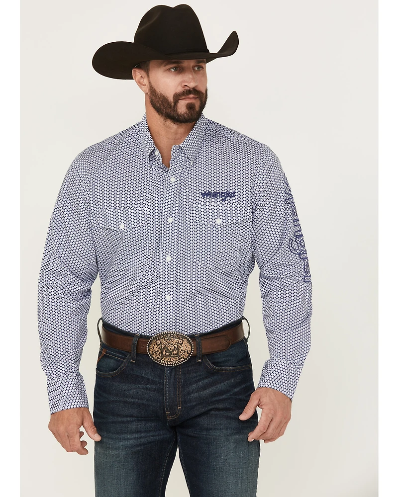 Wrangler Men's Logo Geo Print Long Sleeve Button-Down Western Shirt - Tall