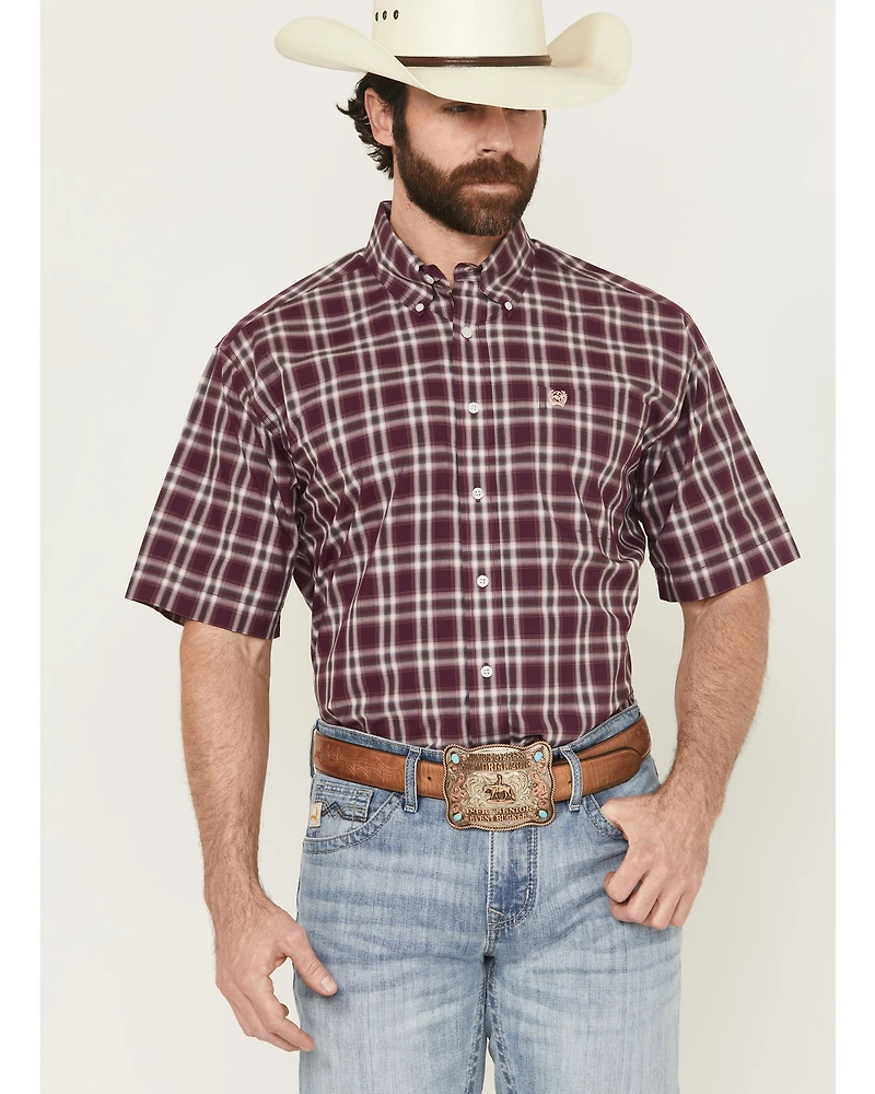 Cinch Men's Plaid Print Short Sleeve Button-Down Western Shirt - Big