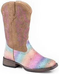 Roper Little Girls' Glitter Rainbow Western Boots - Broad Square Toe