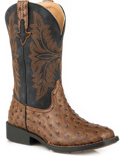 Roper Boys' Jed Faux Ostrich Western Boots - Square Toe