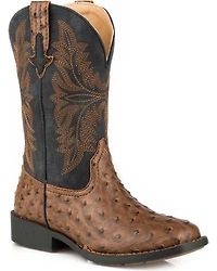 Roper Boys' Jed Faux Ostrich Western Boots - Square Toe