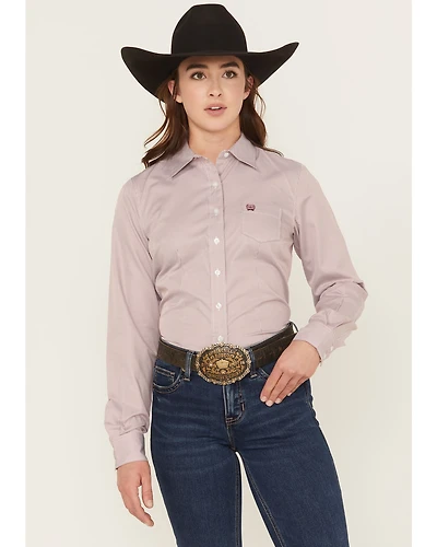 Cinch Women's Striped Print Long Sleeve Button-Down Stretch Wester Shirt