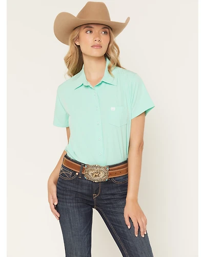 Cinch Women's Solid ArenaFlex Short Sleeve Button-Down Stretch Western Shirt