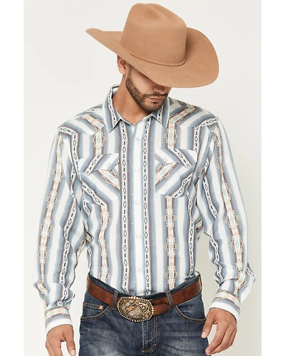 Panhandle Men's Vintage Southwestern Striped Long Sleeve Pearl Snap Western Shirt