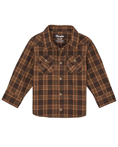 Wrangler Toddler Boys' Plaid Print Long Sleeve Snap Western Shirt