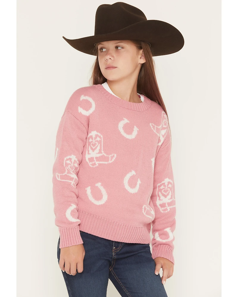 Self Esteem Girls' Horseshoe and Boots Sweater