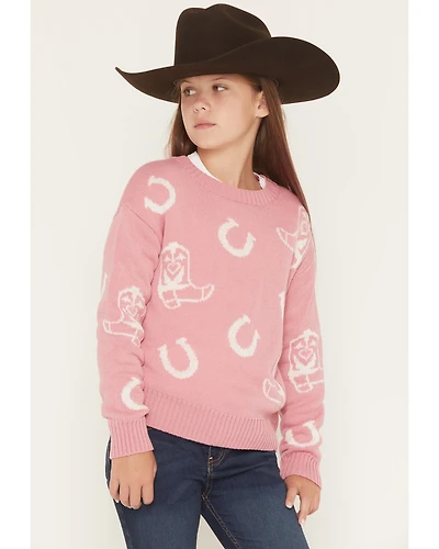 Self Esteem Girls' Horseshoe and Boots Sweater