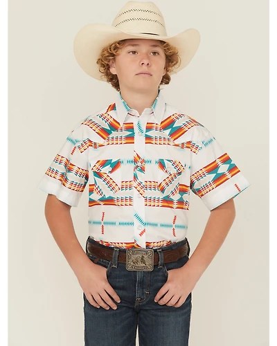 Rock & Roll Denim Boys' Southwestern Print Short Sleeve Pearl Snap Western Shirt
