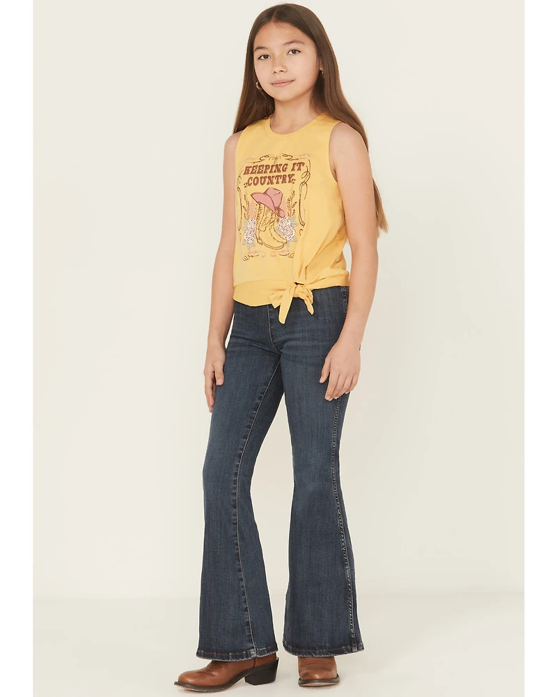 Wrangler X Lainey Wilson Girls' Dark Wash Bell Bottom Flare Stretch Denim Jeans