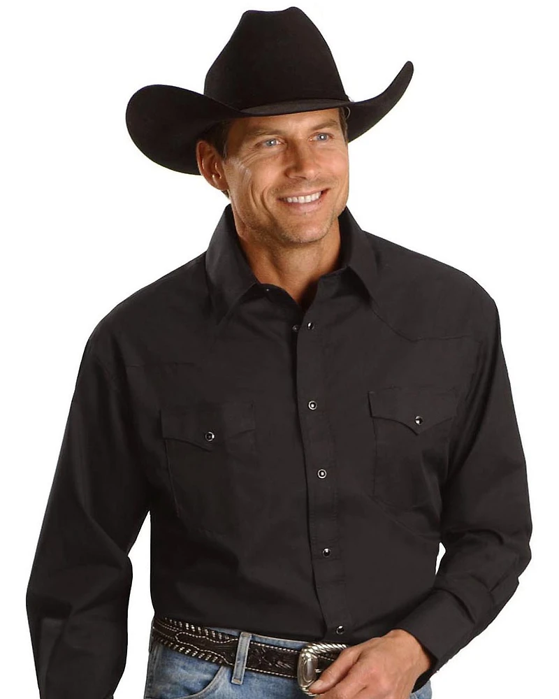 Wrangler Men's White Solid Broadcloth Long Sleeve Western Shirt