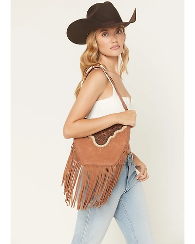 Montana West Women's Tooled Fringe Hobo Shoulder Bag