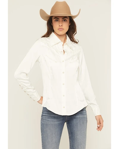 Wrangler X Lainey Wilson Women's Satin Star Embroidered Long Sleeve Snap Western Shirt