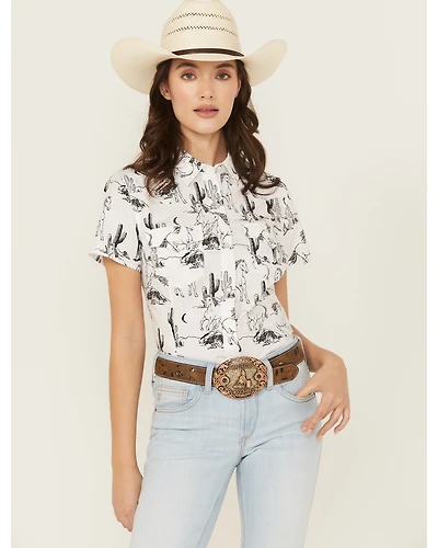 Wrangler Retro Women's Boot Barn Exclusive Horse Print Short Sleeve Snap Western Shirt