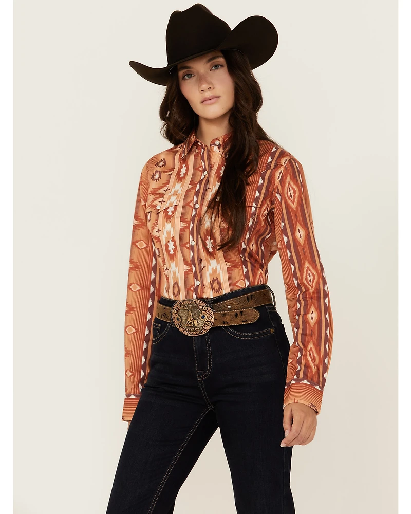 Wrangler Retro Women's Southwestern Print Long Sleeve Snap Western Shirt