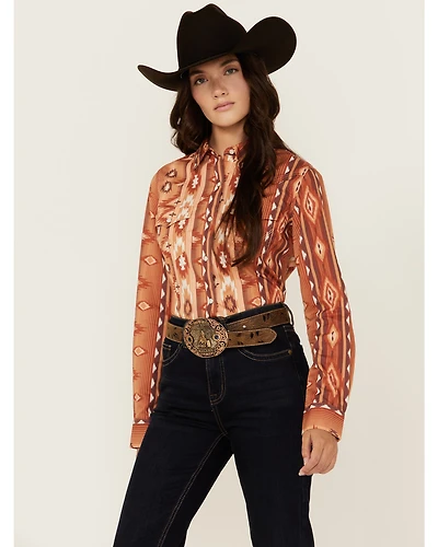 Wrangler Retro Women's Southwestern Print Long Sleeve Snap Western Shirt