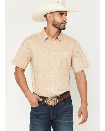 RANK 45® Men's Mustang 2 Geo Print Short Sleeve Button-Down Stretch Western Shirt