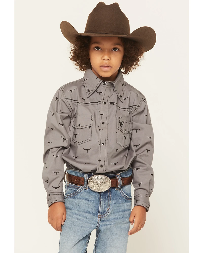 Cowboy Hardware Boys' Skull Scatter Long Sleeve Snap Stretch Western Shirt