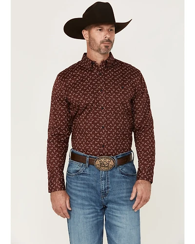 RANK 45® Men's Bronc Buster Geo Print Long Sleeve Button-Down Stretch Western Shirt