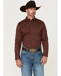 RANK 45® Men's Bronc Buster Geo Print Long Sleeve Button-Down Stretch Western Shirt