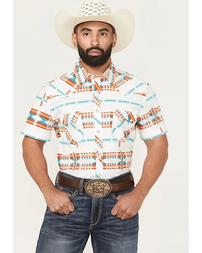 Rock & Roll Denim Men's Southwestern Print Short Sleeve Snap Stretch Western Shirt