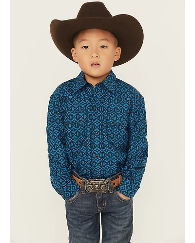 Roper Boys' Southwestern Print Long Sleeve Snap Western Shirt