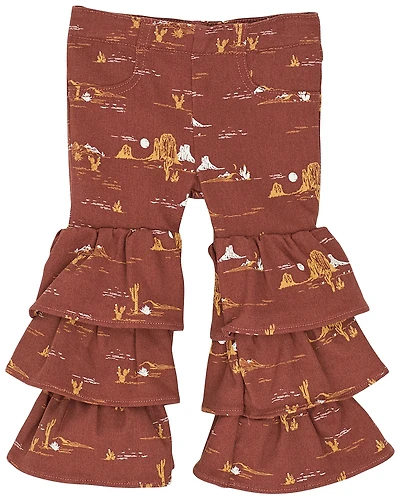 Wrangler Toddler Girls' Conversation Print Tiered Flare Denim Jeans