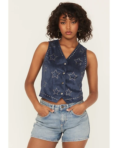 Rock & Roll Denim Women's Star Faux Suede Vest