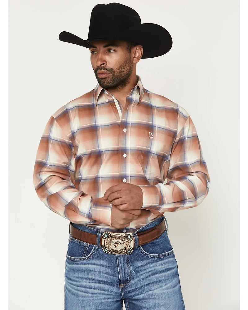 Panhandle Slim Men's Plaid Print Long Sleeve Button-Down Stretch Western Shirt