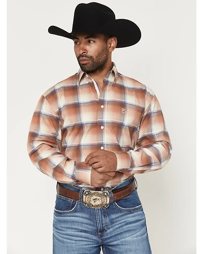 Panhandle Slim Men's Plaid Print Long Sleeve Button-Down Stretch Western Shirt
