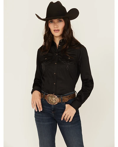 Shyanne Women's Poplin Embroidered Long Sleeve Button-Down Stretch Western Shirt
