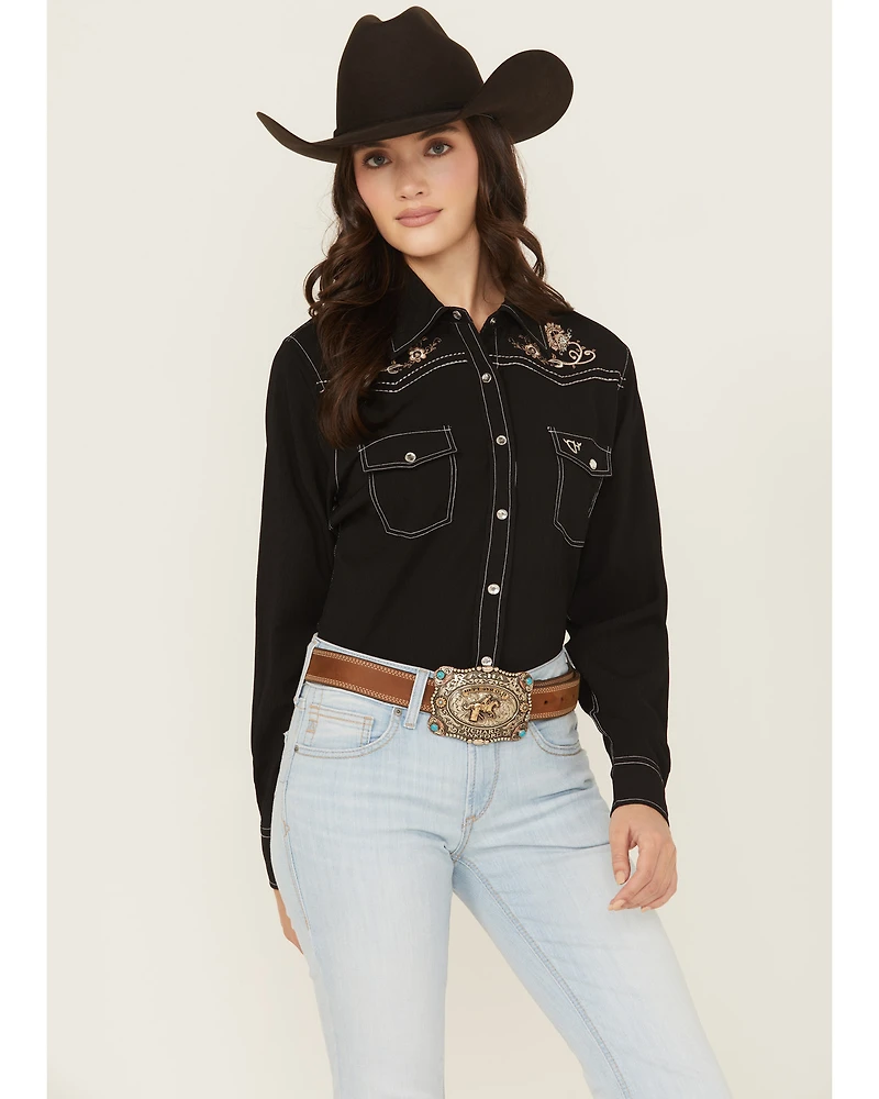 Cowgirl Hardware Women's Floral Embroidered Long Sleeve Snap Western Shirt
