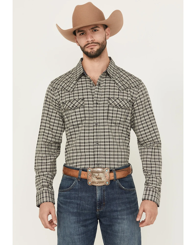Moonshine Spirit Men's High Strung Dobby Plaid Print Long Sleeve Snap Western Shirt