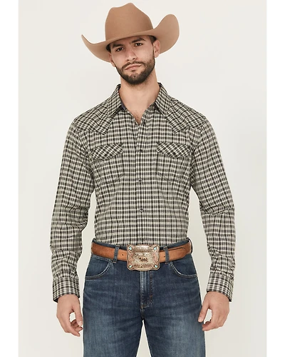 Moonshine Spirit Men's High Strung Dobby Plaid Print Long Sleeve Snap Western Shirt