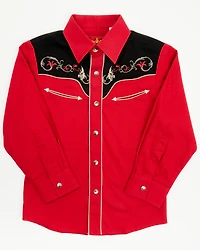 Avalon Boys' Embroidered Long Sleeve Snap Western Shirt