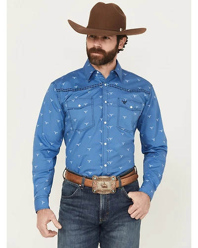 Cowboy Hardware Men's Steerhead Print Long Sleeve Snap Stretch Western Shirt