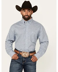 George Strait by Wrangler Men's Geo Print Long Sleeve Button-Down Stretch Western Shirt