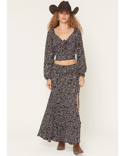 Idyllwind Women's Ridgepoint Ditsy Floral Print High Slit Maxi Skirt
