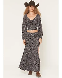 Idyllwind Women's Ridgepoint Ditsy Floral Print High Slit Maxi Skirt