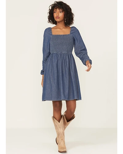 Wrangler Retro Women's Dark Wash Long Sleeve Denim Mini Dress