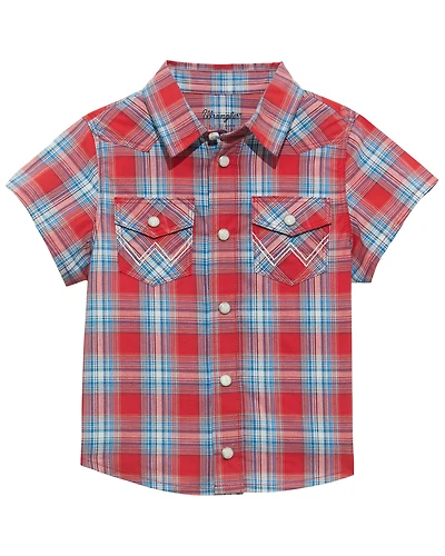 Wrangler Toddler Boys' Plaid Print Short Sleeve Snap Western Shirt