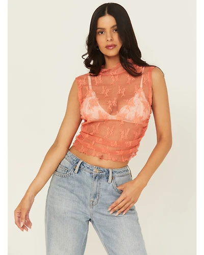 Free People Women's Nice Try Mesh Floral Muscle Tank