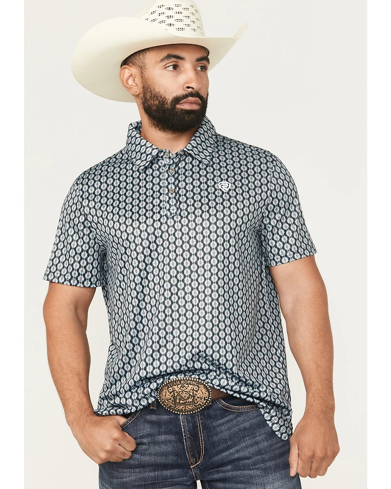 Rock & Roll Denim Men's Geo Print Short Sleeve Button-Down Stretch Polo Shirt
