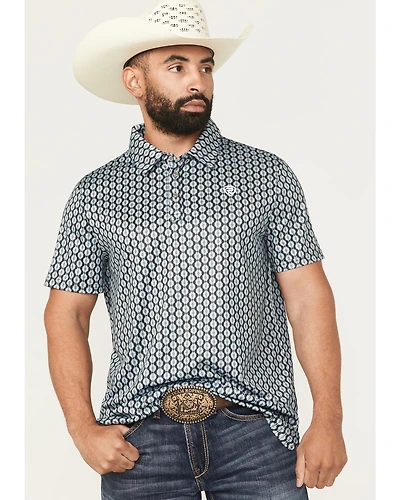 Rock & Roll Denim Men's Geo Print Short Sleeve Button-Down Stretch Polo Shirt