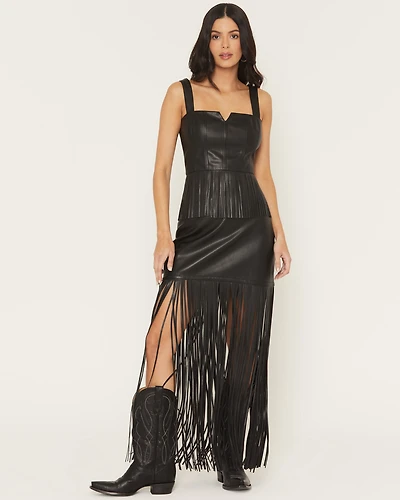 Idyllwind Women's Payson Faux Leather Fringe Midi Skirt