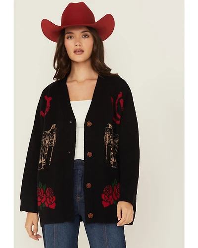 Rodeo Quincy Women's Horse Rose Cardigan