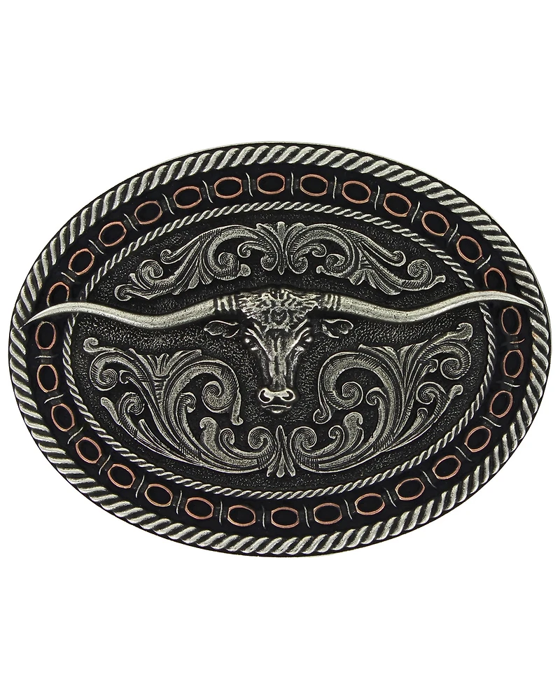 Montana Silversmiths Two Tone Antiqued Round Barbed Longhorn Attitude Buckle
